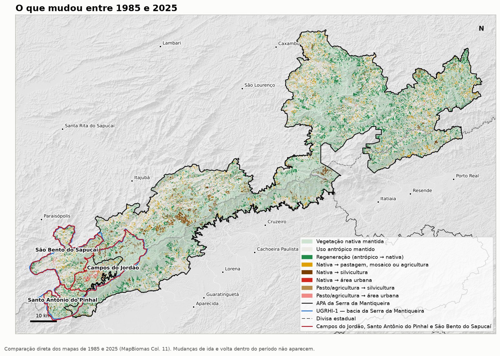 O que mudou entre 1985 e 2025 na APA da Serra da Mantiqueira.