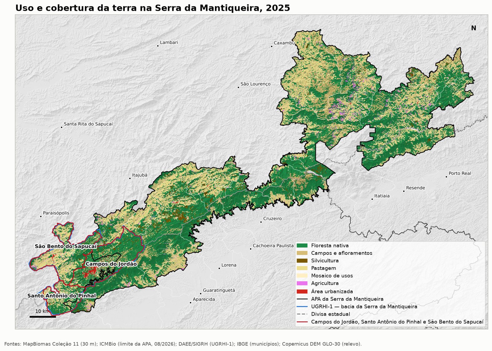 Uso e cobertura da terra em 2025, na APA da Serra da Mantiqueira.